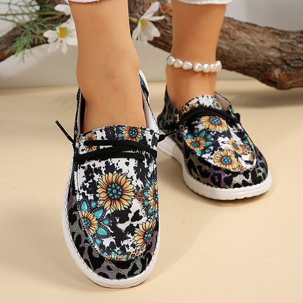🔥LAST DAY 50% OFF - Women's Casual Comfy Lightweight Sunflower & Cow Print Canvas Shoes