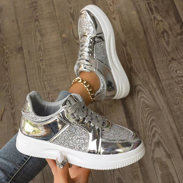 LAST DAY 70% OFF-Women's Glitter Non Slip Casual Comfort Fashion Lace-Up Thick Bottom Orthopedics Sneakers