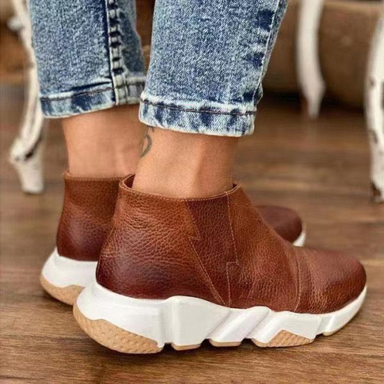 Women's Comfy Non Slip Leather Zip Up Ankle Boots