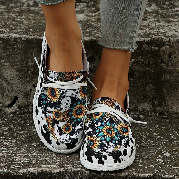 🔥LAST DAY 50% OFF - Women's Casual Comfy Lightweight Sunflower & Cow Print Canvas Shoes