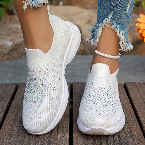 🔥LAST DAY 50% OFF - Women Comfortable Rhinestone Decorations Breathable Knitted Sneakers