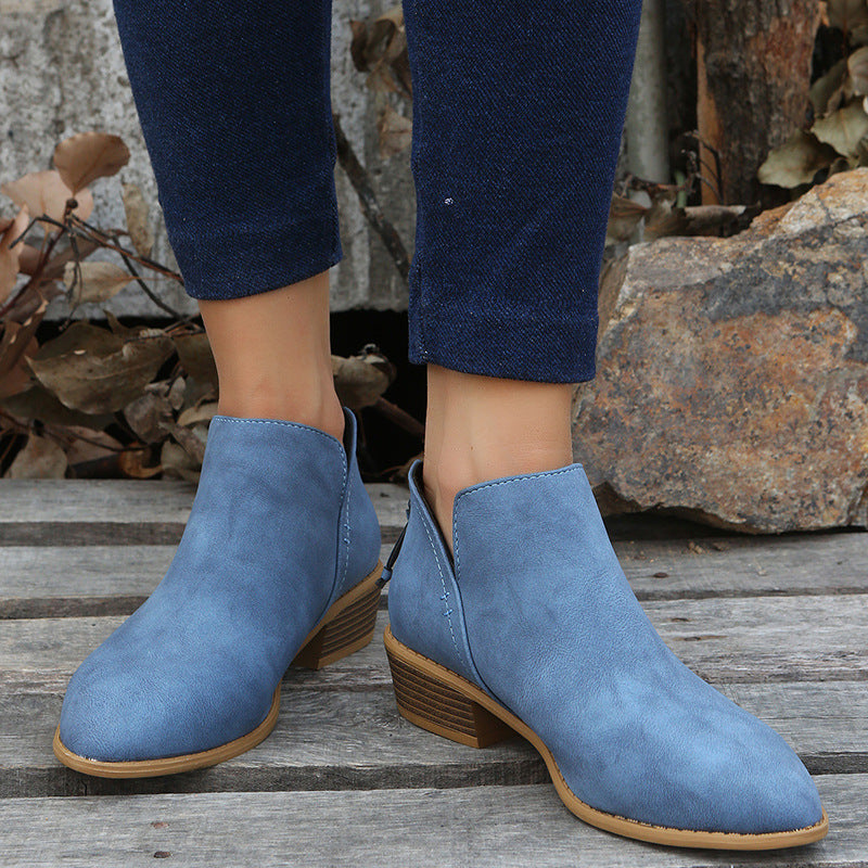 LAST DAY 75% OFF-Women's Comfortable Low Heel Ankle Zipper Chunky Boots