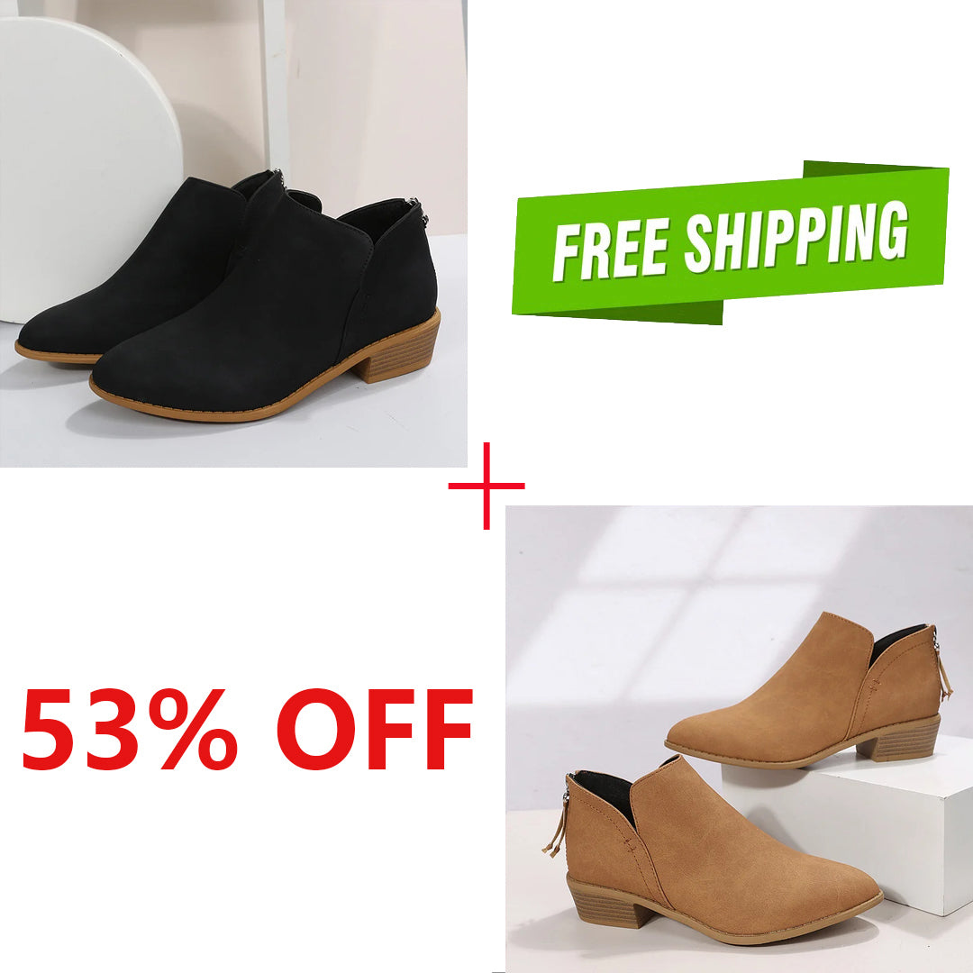 LAST DAY 75% OFF-Women's Comfortable Low Heel Ankle Zipper Chunky Boots