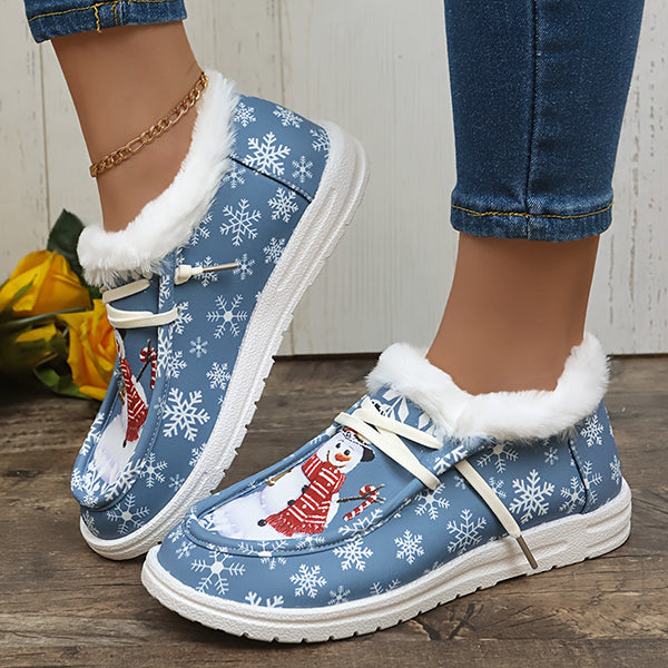 LAST DAY 50% OFF-Women's Comfort Plush Snowman Canvas Ankle Boots