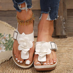 😍Last Day 50% OFF😍-2025 Women's Comfy Leather Flower Decor Wedge Sandals