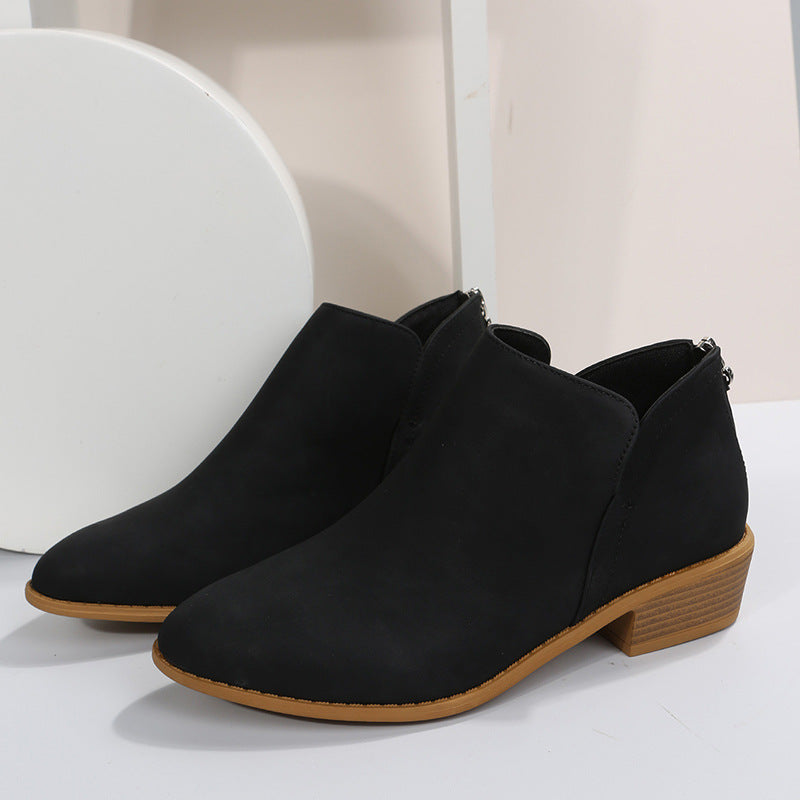 LAST DAY 75% OFF-Women's Comfortable Low Heel Ankle Zipper Chunky Boots