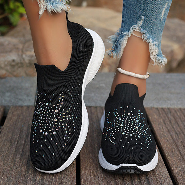 🔥LAST DAY 50% OFF - Women Comfortable Rhinestone Decorations Breathable Knitted Sneakers