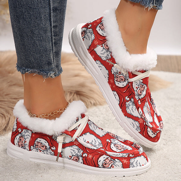 LAST DAY 50% OFF-Women's Comfort Plush Christmas Theme Canvas Ankle Boots