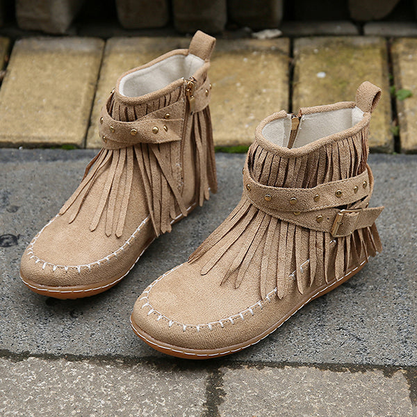 Last Day 50% OFF-Womens Tassel Trim Warm Fur Lined Comfortable Ankle Boots
