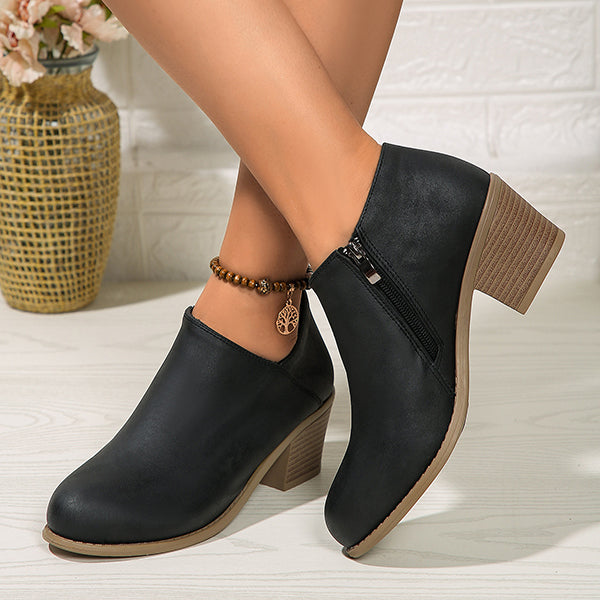 LAST DAY 50% OFF-Women'S Chunky Heel Side Zip Comfortable Orthopedic Shoes