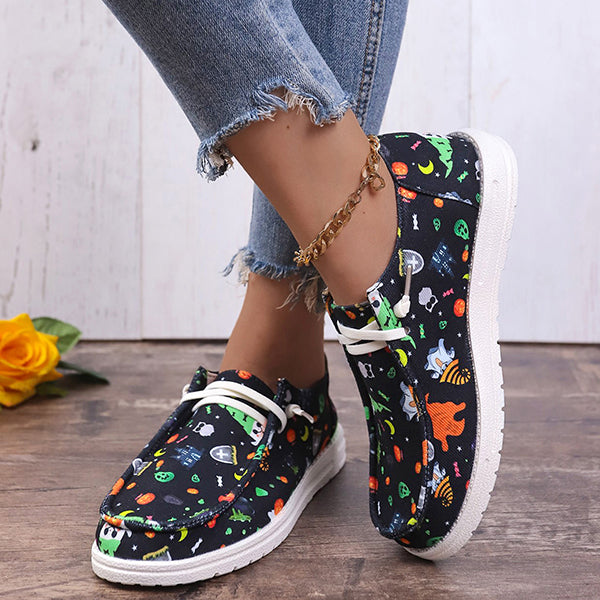 🔥LAST DAY 50% OFF - Women's Casual Comfy Lightweight Halloween Pumpkin Print Canvas Shoes