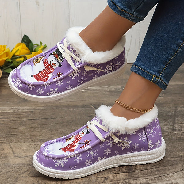 LAST DAY 50% OFF-Women's Comfort Plush Snowman Canvas Ankle Boots