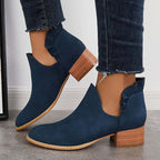 LAST DAY 75% OFF-Womens Ruffle Cut Out Chunky Low Heel Ankle Boots