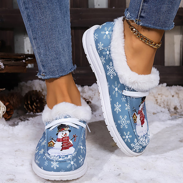 LAST DAY 50% OFF-Women's Comfort Plush Snowman Canvas Ankle Boots