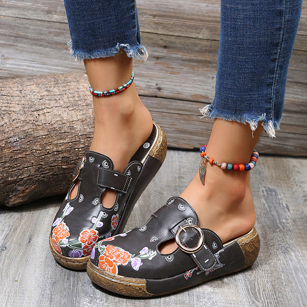 😍Last Day 50% OFF😍-Women's Slingbacks Floral Round Toe Wedge Orthopedics Sandals