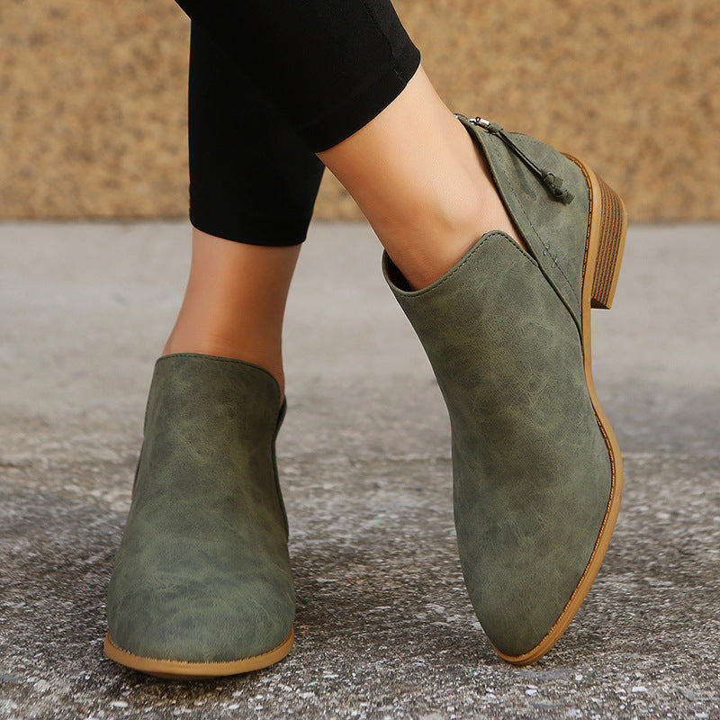 LAST DAY 75% OFF-Women's Comfortable Low Heel Ankle Zipper Chunky Boots