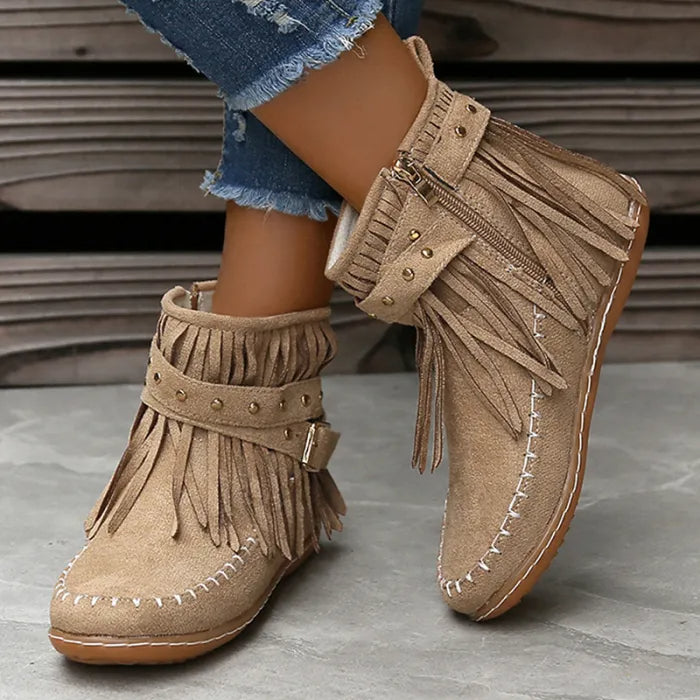 Last Day 50% OFF-Womens Tassel Trim Warm Fur Lined Comfortable Ankle Boots