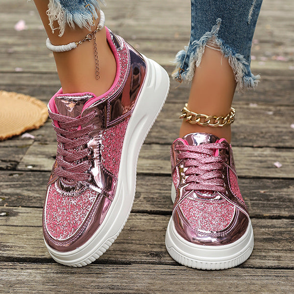 LAST DAY 70% OFF-Women's Glitter Non Slip Casual Comfort Fashion Lace-Up Thick Bottom Orthopedics Sneakers