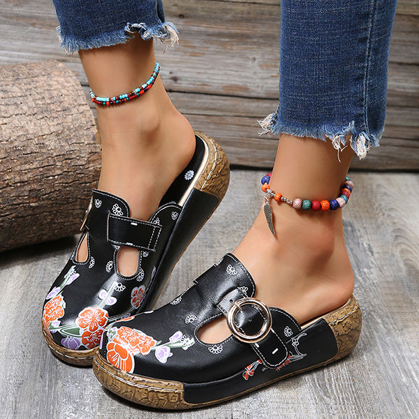 😍Last Day 50% OFF😍-Women's Slingbacks Floral Round Toe Wedge Orthopedics Sandals