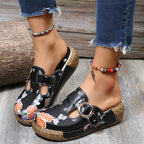 😍Last Day 50% OFF😍-Women's Slingbacks Floral Round Toe Wedge Orthopedics Sandals