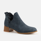 LAST DAY 75% OFF-Womens Ruffle Cut Out Chunky Low Heel Ankle Boots