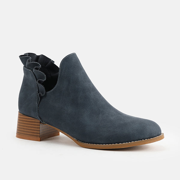 LAST DAY 75% OFF-Womens Ruffle Cut Out Chunky Low Heel Ankle Boots