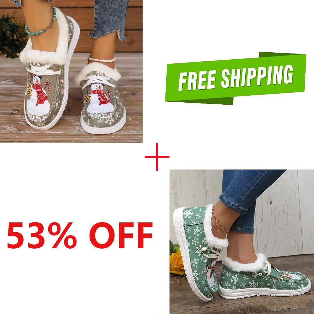 LAST DAY 50% OFF-Women's Comfort Plush Snowman Canvas Ankle Boots