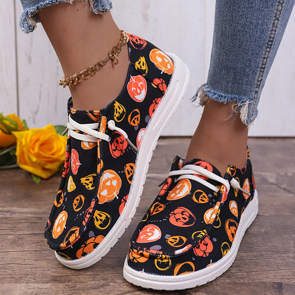🔥LAST DAY 50% OFF - Women's Casual Comfy Lightweight Halloween Pumpkin Print Canvas Shoes