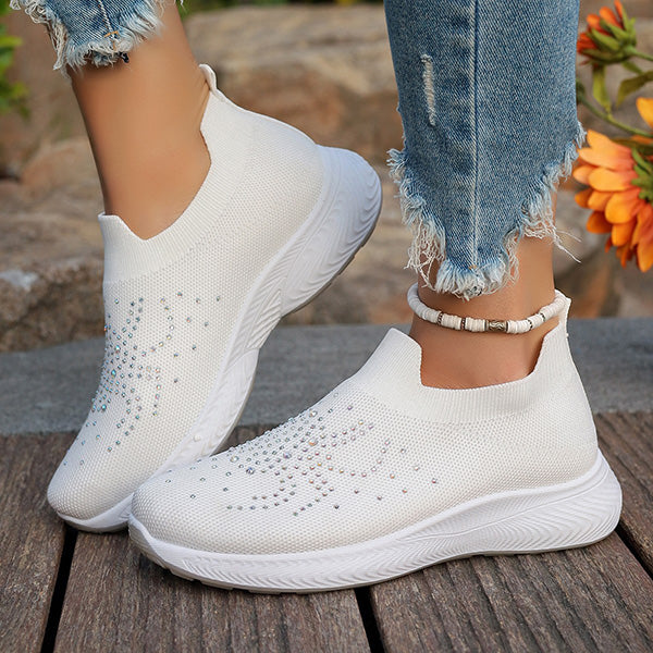 🔥LAST DAY 50% OFF - Women Comfortable Rhinestone Decorations Breathable Knitted Sneakers