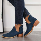 LAST DAY 75% OFF-Womens Ruffle Cut Out Chunky Low Heel Ankle Boots