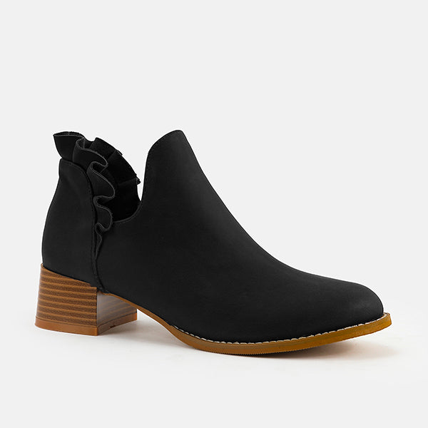 LAST DAY 75% OFF-Womens Ruffle Cut Out Chunky Low Heel Ankle Boots