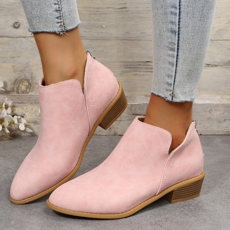 LAST DAY 75% OFF-Women's Comfortable Low Heel Ankle Zipper Chunky Boots