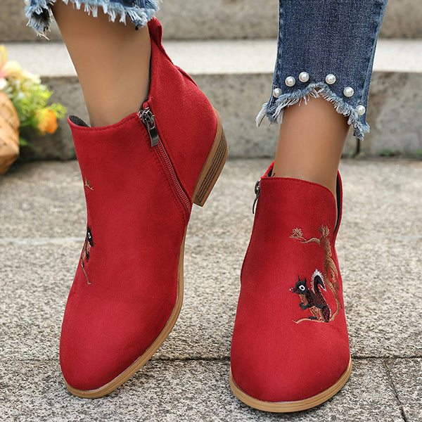 LAST DAY 50% OFF-Women's Pointed Toe Embroidered Ankle Boots
