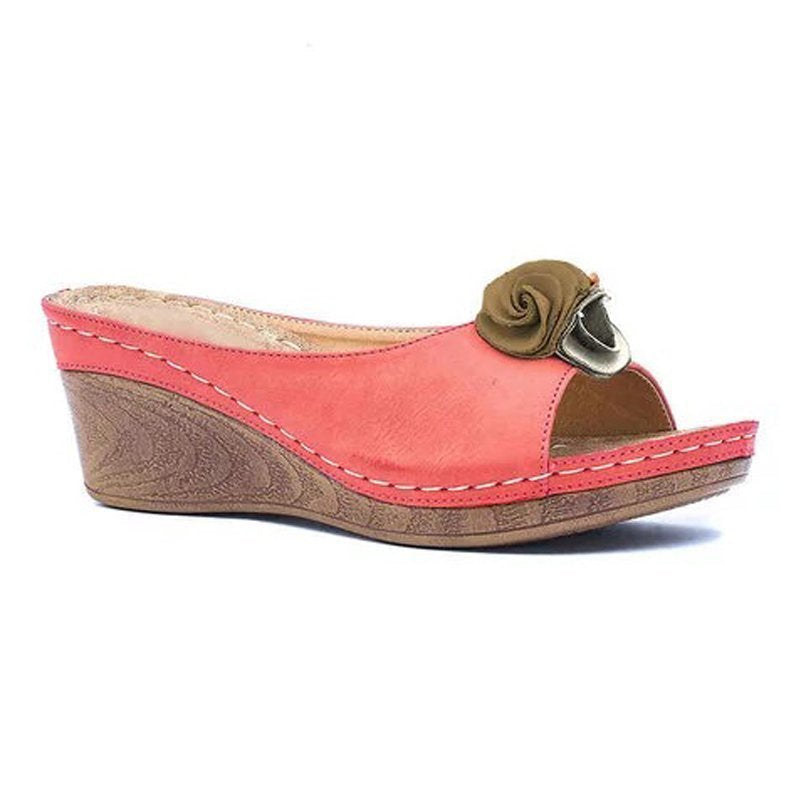 😍Last Day 55% OFF😍-Womens Comfy Leather Solid Flower Strap Wedge Sandals