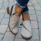 LAST DAY 50% OFF- Women Casual Retro Round Toe Low Heel Zipper Boots