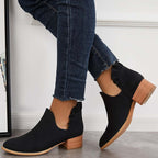LAST DAY 75% OFF-Womens Ruffle Cut Out Chunky Low Heel Ankle Boots