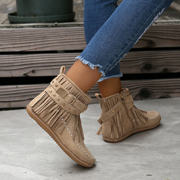 Last Day 50% OFF-Womens Tassel Trim Warm Fur Lined Comfortable Ankle Boots