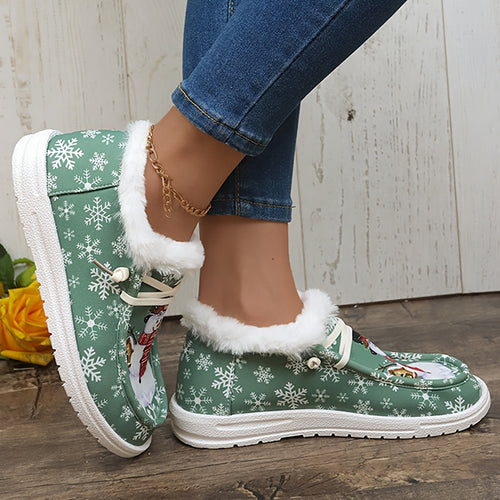 LAST DAY 50% OFF-Women's Comfort Plush Snowman Canvas Ankle Boots