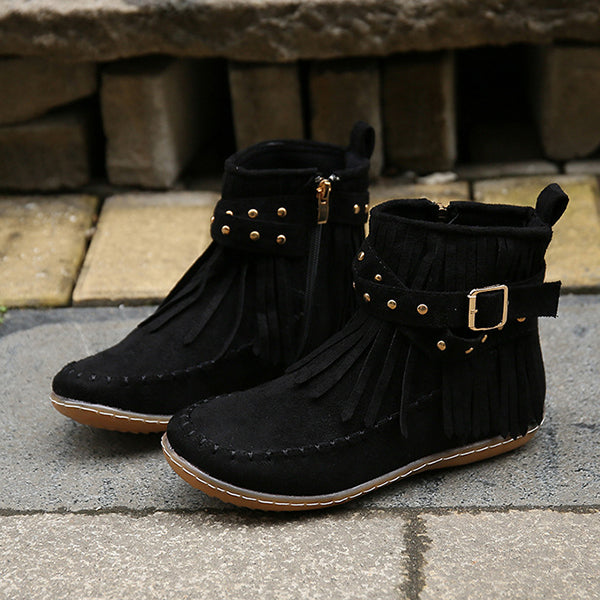 Last Day 50% OFF-Womens Tassel Trim Warm Fur Lined Comfortable Ankle Boots