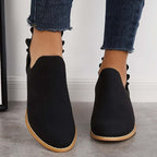 LAST DAY 75% OFF-Womens Ruffle Cut Out Chunky Low Heel Ankle Boots