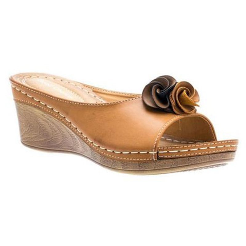 😍Last Day 55% OFF😍-Womens Comfy Leather Solid Flower Strap Wedge Sandals