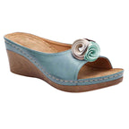 😍Last Day 55% OFF😍-Womens Comfy Leather Solid Flower Strap Wedge Sandals