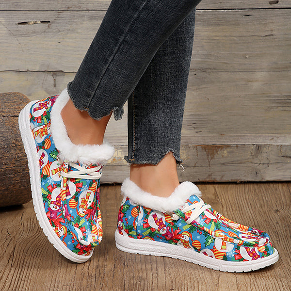 LAST DAY 50% OFF-Women's Comfort Plush Christmas Theme Canvas Ankle Boots