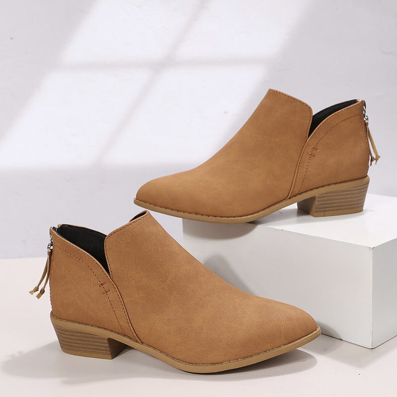 LAST DAY 75% OFF-Women's Comfortable Low Heel Ankle Zipper Chunky Boots