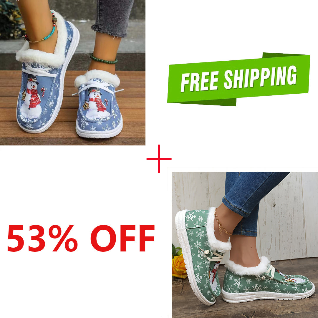 LAST DAY 50% OFF-Women's Comfort Plush Snowman Canvas Ankle Boots