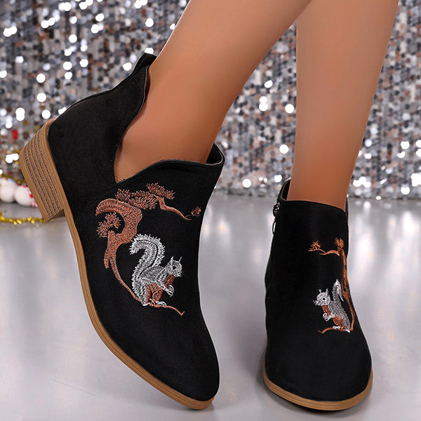 LAST DAY 50% OFF-Women's Pointed Toe Embroidered Ankle Boots