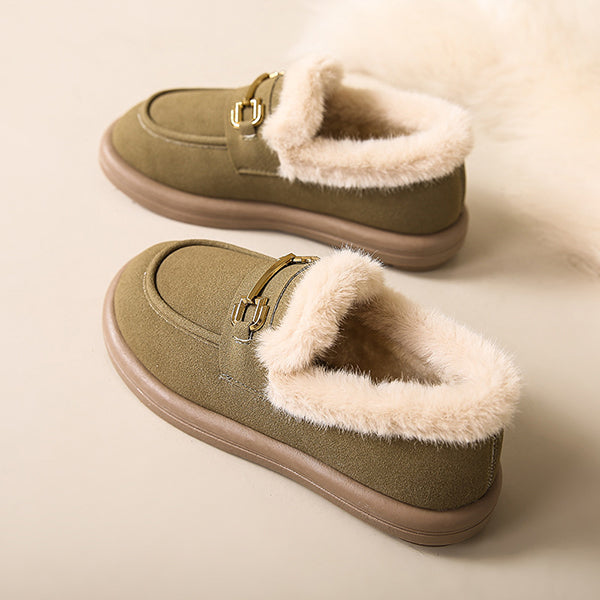 Last Day 50% OFF-Women's Metallic Buckle Soft Sole Flat Warm Lined Shoes