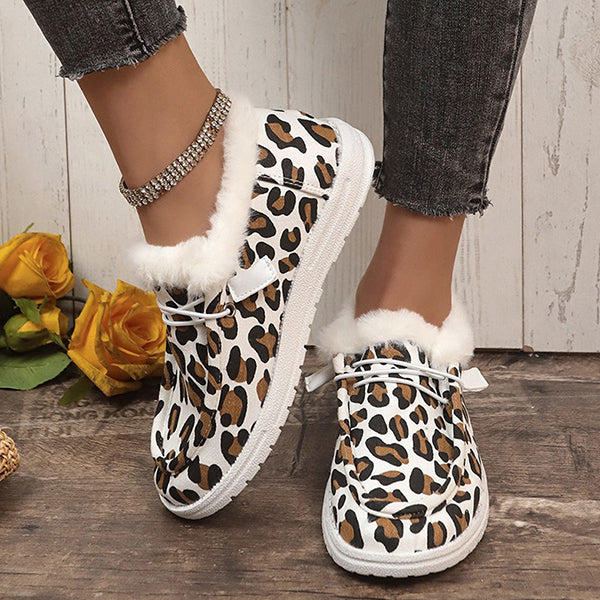 LAST DAY 50% OFF-Women's Winter Comfort Fleece Leopard Snow Boots