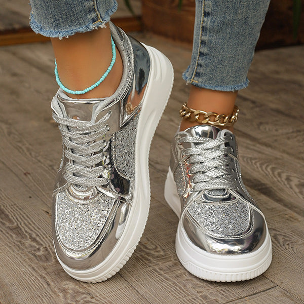LAST DAY 70% OFF-Women's Glitter Non Slip Casual Comfort Fashion Lace-Up Thick Bottom Orthopedics Sneakers