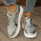LAST DAY 70% OFF-Women's Glitter Non Slip Casual Comfort Fashion Lace-Up Thick Bottom Orthopedics Sneakers